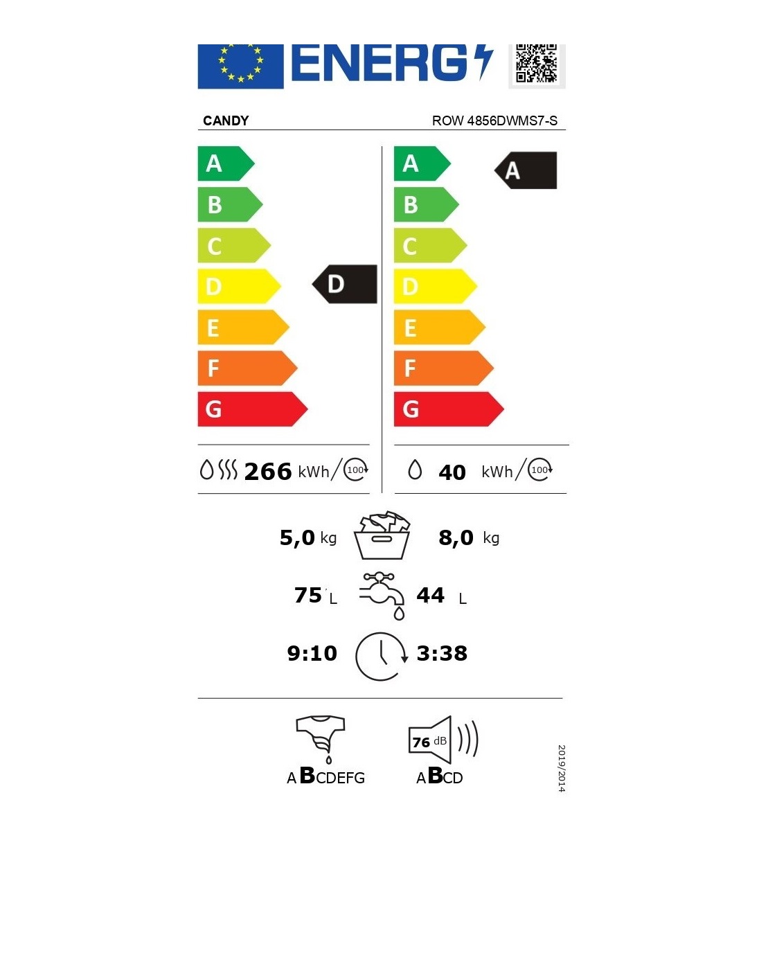 Máquina lavar e secar roupa CANDY ROW 4856DWMS7-S 8kg5kg 1400rpm (1)