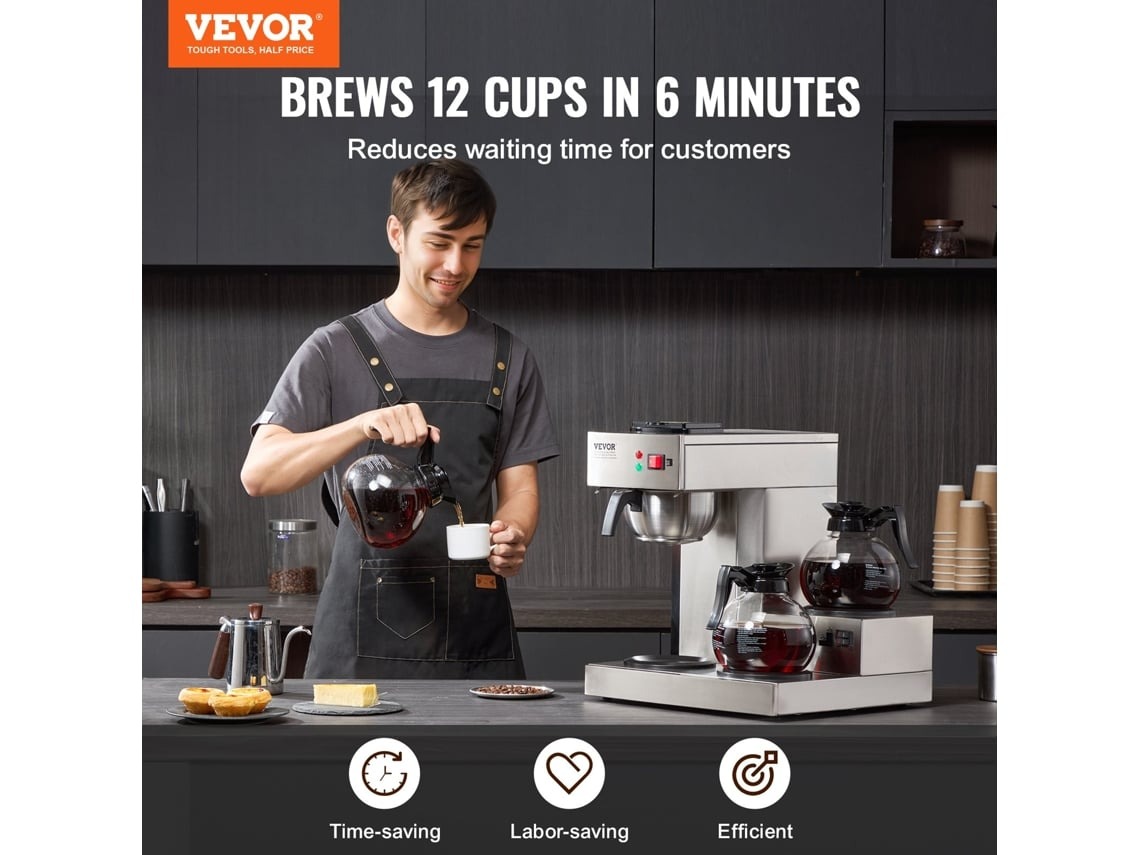 Cafeteira Comercial Vevor Com 3 Potes De Vidro Para Café E Escritório (2)