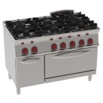 EURAST – Fogão a gás de 6 queimadores 1 forno estático a gás gn 2/1 – 1200x700x900 mm – 37 Kw – 35560317