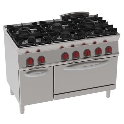 EURAST - Fogão a gás de 6 queimadores 1 forno estático a gás gn 2/1 - 1200x700x900 mm - 37 Kw - 35560317