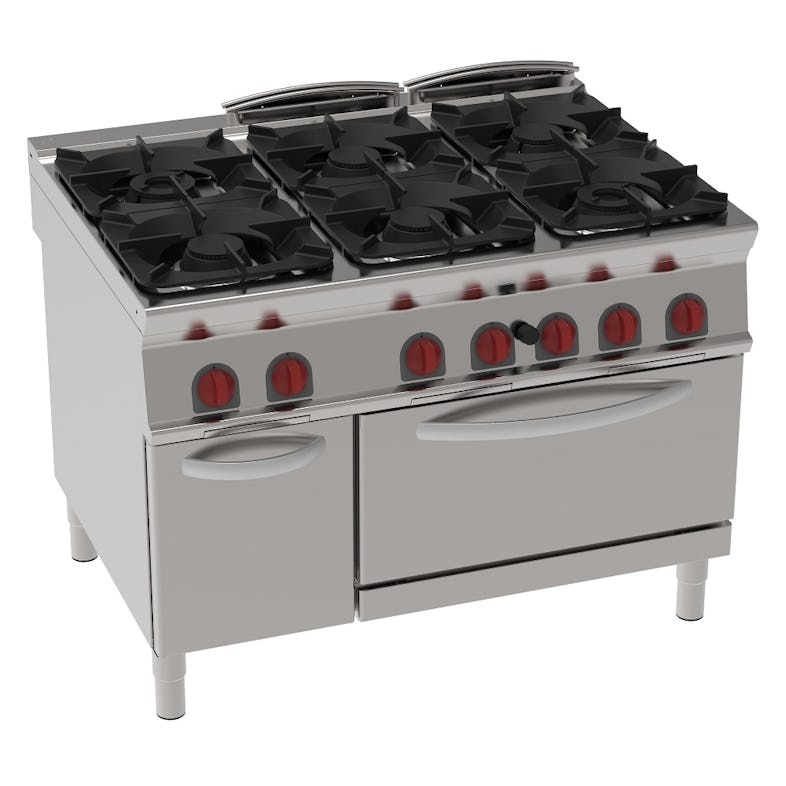 EURAST - Fogão a gás de 6 queimadores 1 forno estático a gás gn 21 - 1200x900x900 mm - 47 Kw - 3433031 EURAST - Fogão a gás de 6 queimadores 1 forno estático a gás gn 2/1 - 1200x900x900 mm - 47 Kw - 34330313
