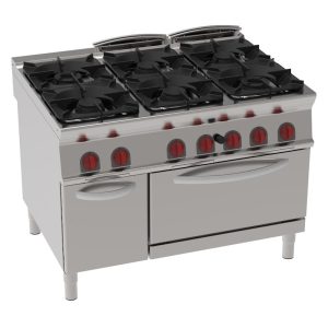 EURAST - Fogão a gás de 6 queimadores 1 forno estático a gás gn 21 - 1200x900x900 mm - 47 Kw - 3433031