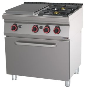 Fogão a gás 2 bocas + 1 placa com forno a gás GN 1/1 80 C7FOG2F1PFG80 Casselin