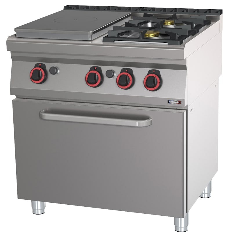 Fogão a gás 2 bocas + 1 placa com forno a gás GN 1/1 80 C7FOG2F1PFG80 Casselin