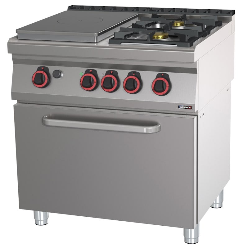 Fogão a gás 2 bocas + 1 placa com forno a gás GN 21 HP 80 C7FOG2F1PFGHP80 Casselin