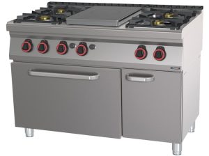 Fogão a gás 4 bocas + 1 placa com forno a gás CASSELIN GN 1/1 120 C7FOG4F1PFG120