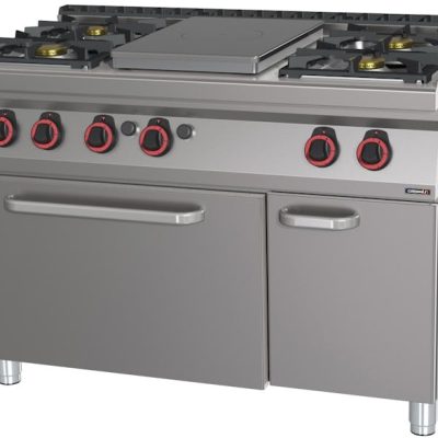 Fogão a gás 4 bocas + 1 placa com forno a gás CASSELIN GN 1/1 120 C7FOG4F1PFG120