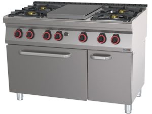 Fogão a gás 4 bocas + 1 placa com forno elétrico estático CASSELIN GN 2/1 HP 120 C7FOG4F1PFSHP120