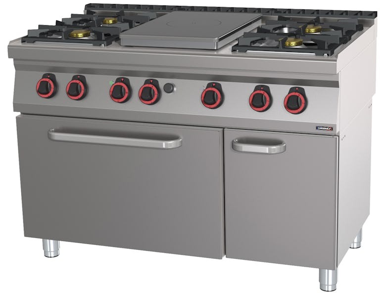 Fogão a gás 4 bocas + 1 placa com forno elétrico estático CASSELIN GN 2/1 HP 120 C7FOG4F1PFSHP120