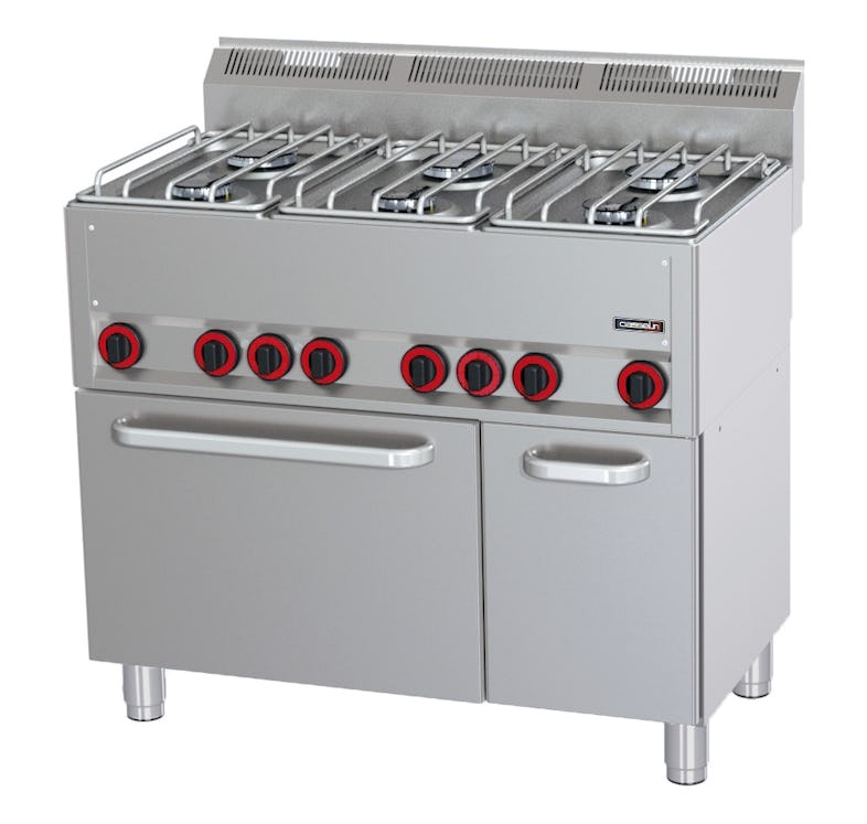 Fogão a gás 6 bicos com forno elétrico ventilado GN 1/1 P 99 C6FOG6FFEVP99 Casselin