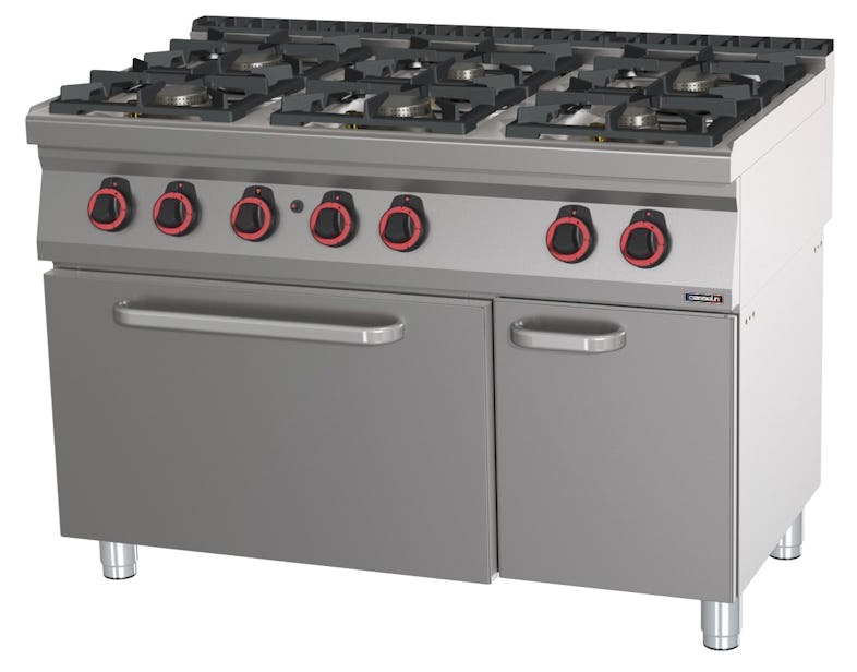 Fogão a gás 6 bocas com forno a gás GN 21 HP 120 C7FOG6FFGHP120 Casselin