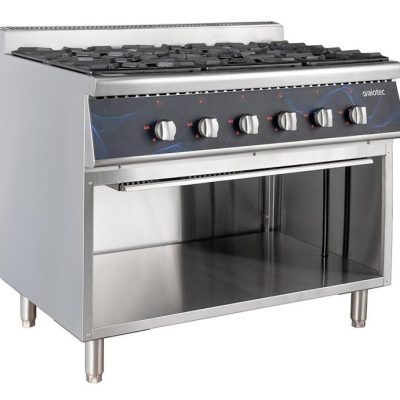 Fogão a gás profissional, 6 bocas, chama piloto, com base aberta, aço inoxidável AISI 304, 85 x 105 x 70 cm, 43,2 kW EASYLINE 11476 Vaiotec