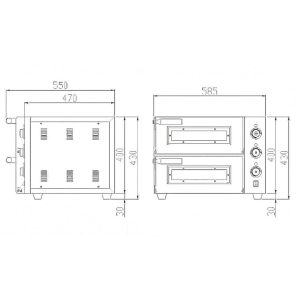 Forno elétrico de pizza para 2 pizzas 35 cm Ø, 2 câmaras 40 x 40 cm, gama de temp. 50-350°C, 2,4 kW, 230 V, 11036 Vaiotec (3)