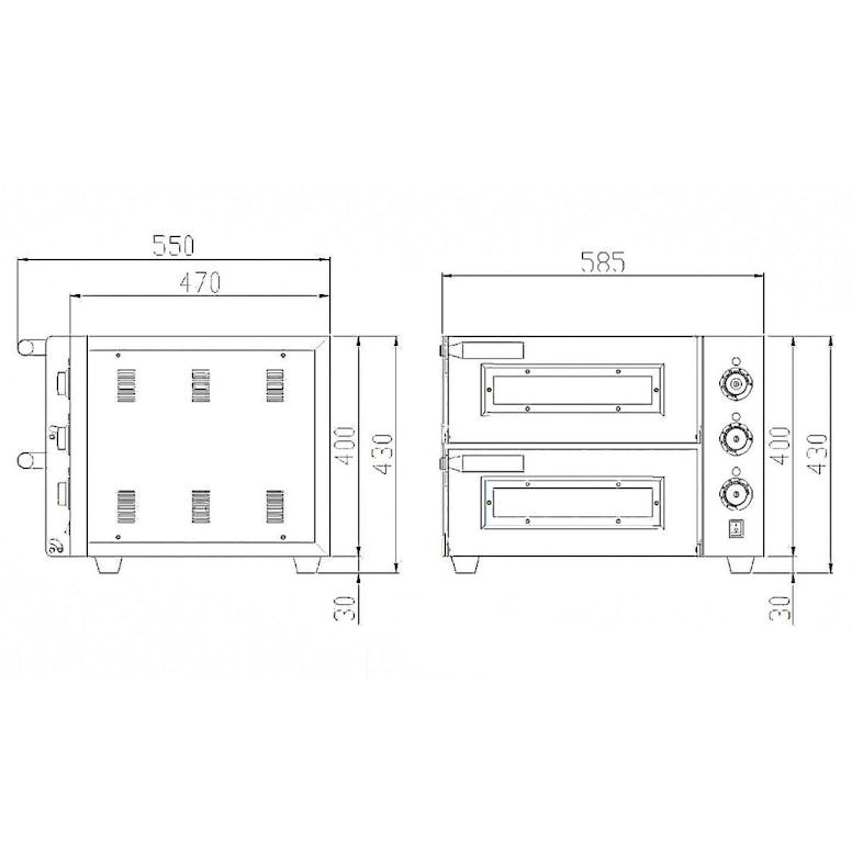 Forno elétrico de pizza para 2 pizzas 35 cm Ø, 2 câmaras 40 x 40 cm, gama de temp. 50-350°C, 2,4 kW, 230 V, 11036 Vaiotec (3)