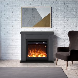 Lareira De Chão Com Estrutura Cinzenta e Queimador Eléctrico Preto De 1500w Com Efeito De Chama Led Real (11)