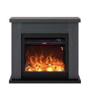 Lareira De Chão Com Estrutura Cinzenta e Queimador Eléctrico Preto De 1500w Com Efeito De Chama Led Real (2)