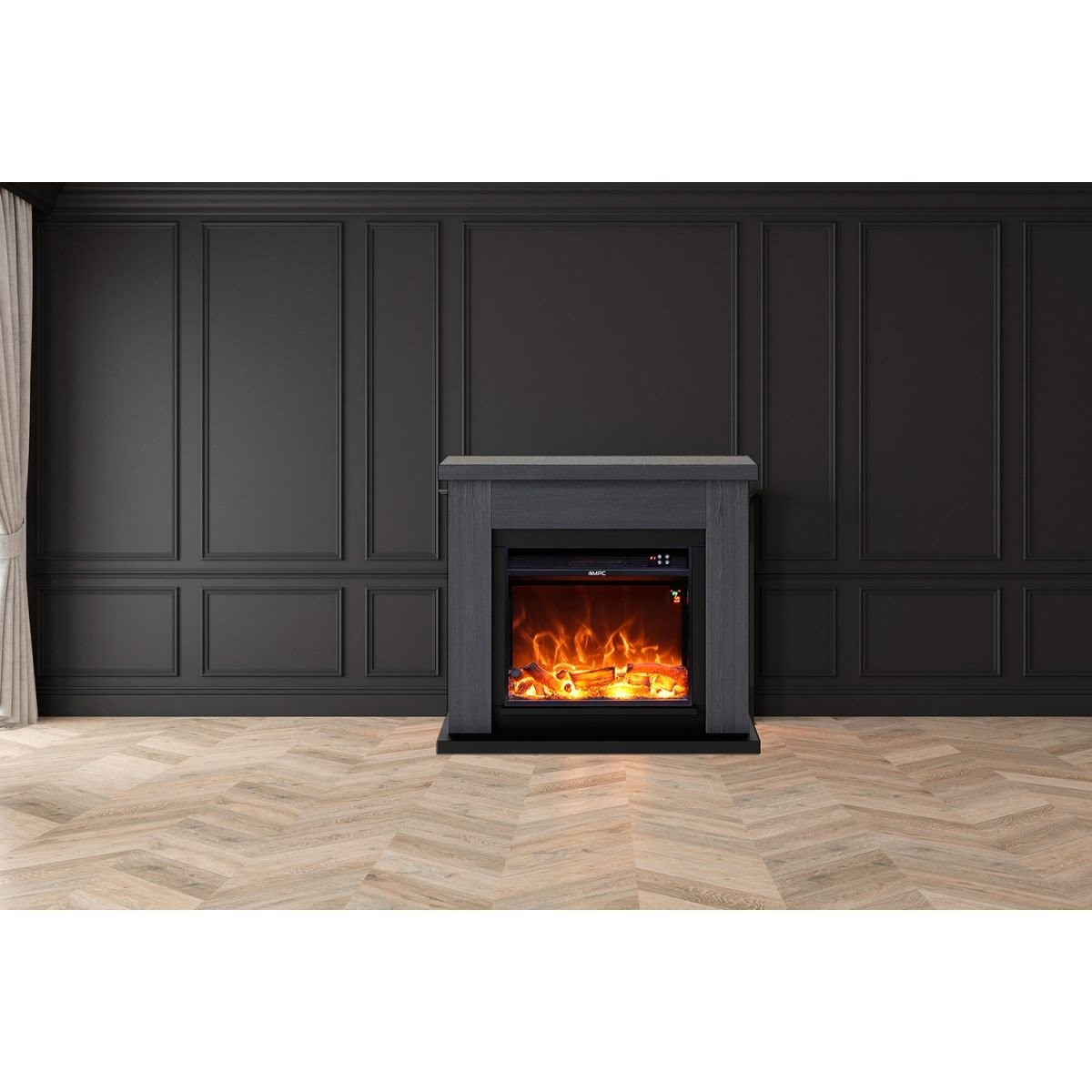 Lareira De Chão Com Estrutura Cinzenta e Queimador Eléctrico Preto De 1500w Com Efeito De Chama Led Real (4)