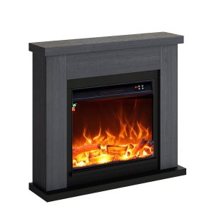 Lareira De Chão Com Estrutura Cinzenta e Queimador Eléctrico Preto De 1500w Com Efeito De Chama Led Real (5)