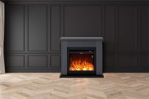 Lareira De Chão Com Estrutura Cinzenta e Queimador Eléctrico Preto De 1500w Com Efeito De Chama Led Real (6)