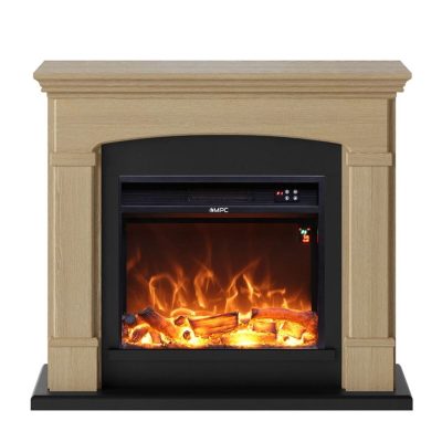 Lareira de chão e de parede composta por estrutura de cor carvalho e queimador eléctrico preto de 1500W com verdadeiro efeito de chama LED. Lareira de design completa com controlo remoto. Feito de madeira MDF de alta qualidade Fácil de colocar ou mover.
